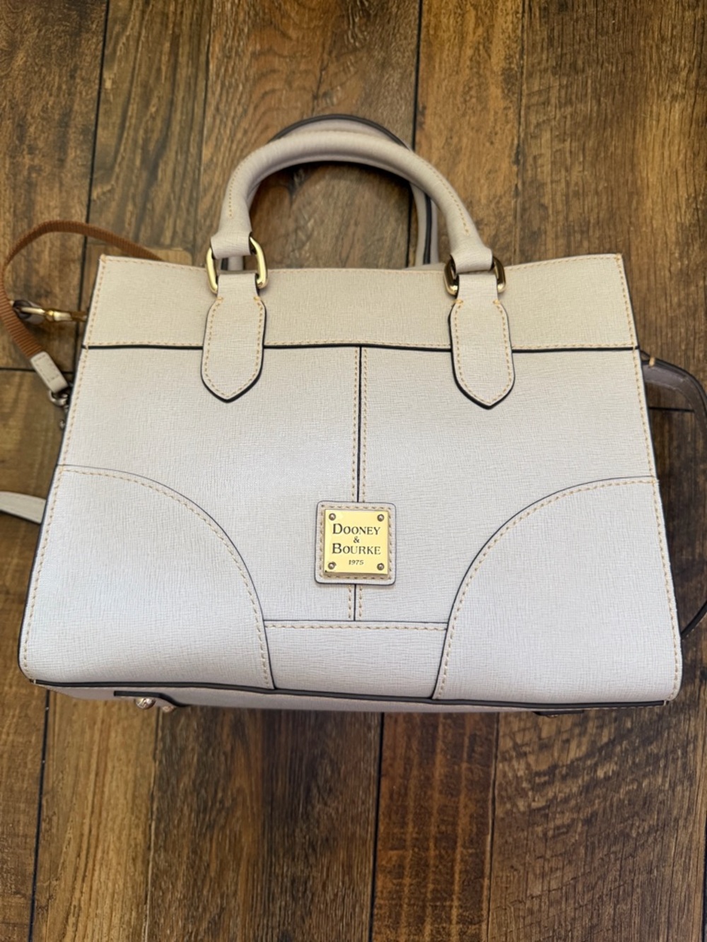 Dooney & Bourke Cream Structured Satchel with Gold Hardware